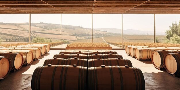 Foto barriles en el viñedo de napa