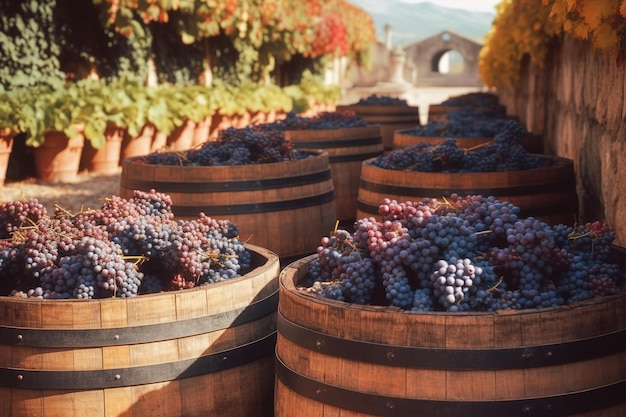 Barriles en el viñedo de Napa