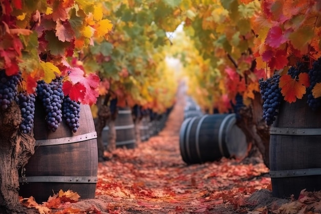 Barriles en el viñedo de Napa