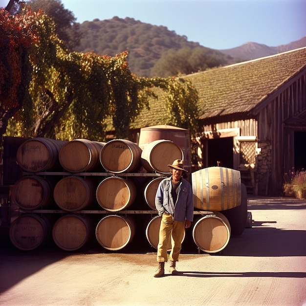 Barriles en el viñedo de Napa