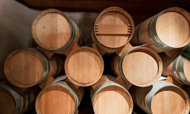 Barriles de vino en un fondo de bodega en Valle el Elqui