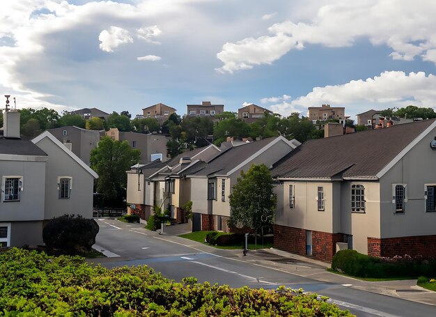 Foto barrio residencial en un día con cielo nublado