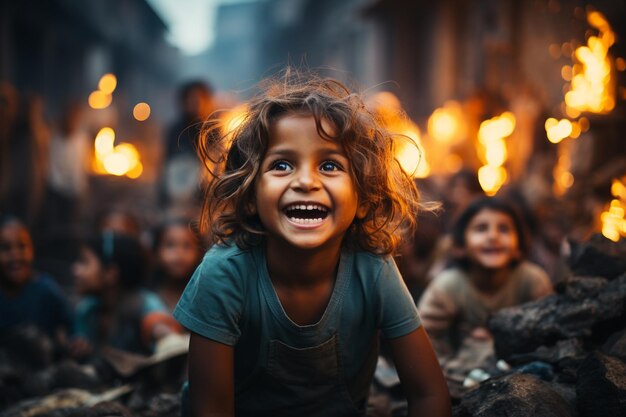 Foto en los barrios pobres los niños se sentaban y practicaban su risa llena de esperanza