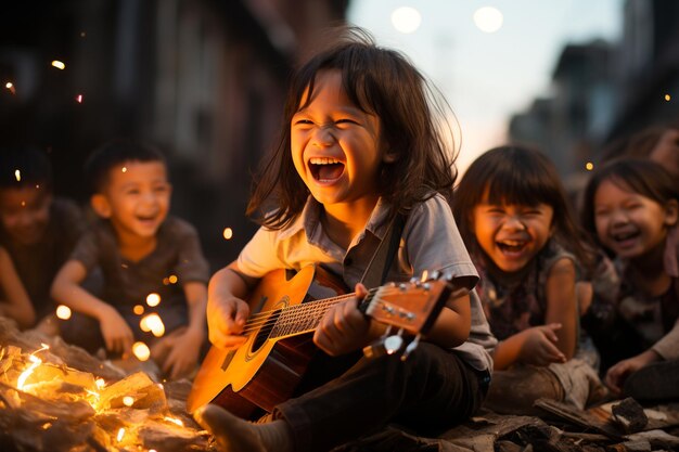 En los barrios pobres los niños se sentaban y practicaban su risa llena de esperanza