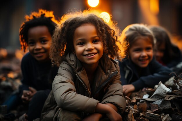 Foto en los barrios pobres los niños se sentaban y practicaban su risa llena de esperanza