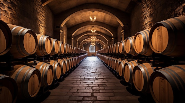 Barris de vinho em adegas Barris de vinho ou uísque Barris de madeira francesa