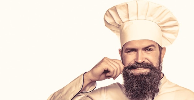 Bartmann und Schnurrbart mit Schürze Bearded Chefköche oder Bäcker Bearded männliche Köche isoliert auf weiß Funny Chef mit Bart Koch