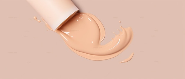 Foto base de crema de base de frotis cosmético sobre un espacio de copia de fondo beige a la izquierda