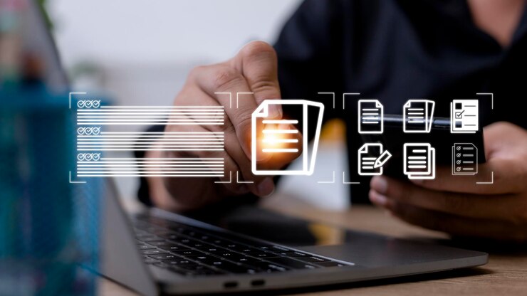 Foto base de datos de documentación en línea del concepto de gestión de documentos