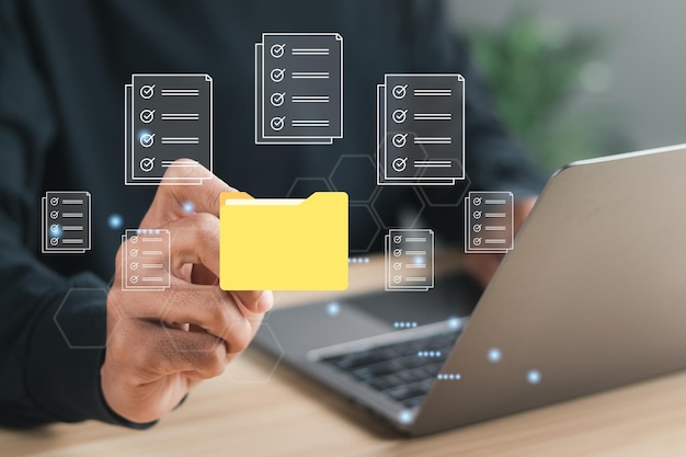 Foto base de datos de documentación en línea y concepto de sistema de gestión de documentos automatización de procesos para una gestión eficiente