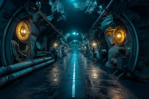 Foto una base de investigación submarina que sirve como un centro para la investigación oceanográfica una representación 3d de un túnel w