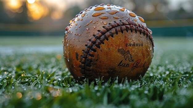 Foto baseball ruht auf einem lebendigen grünen feld generative ki