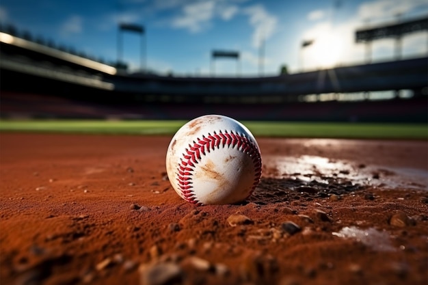 Baseball-Szene mit Kreide gesäumtes Infield, sportliche Action auf dem Spielfeld