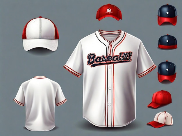 Baseball-T-Shirt- und Mütze-Design-Vorlage Sporttrikot-Mockup-Uniform Vorder- und Rücksicht