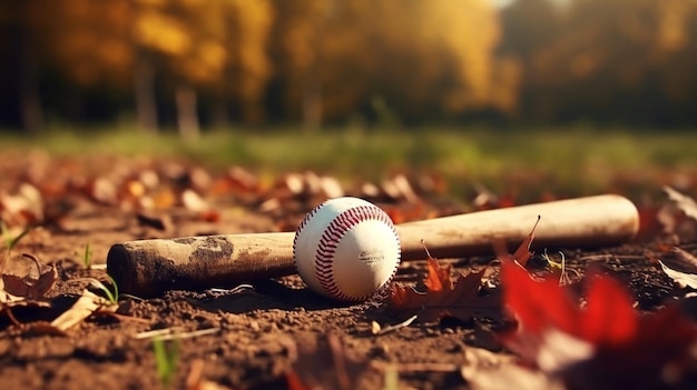 Baseball und Schläger mit einem Herbst-Hintergrund