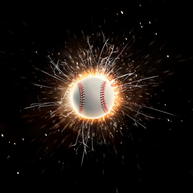 Baseballball Baseballballhintergrund mit Feuerfunken in Aktion