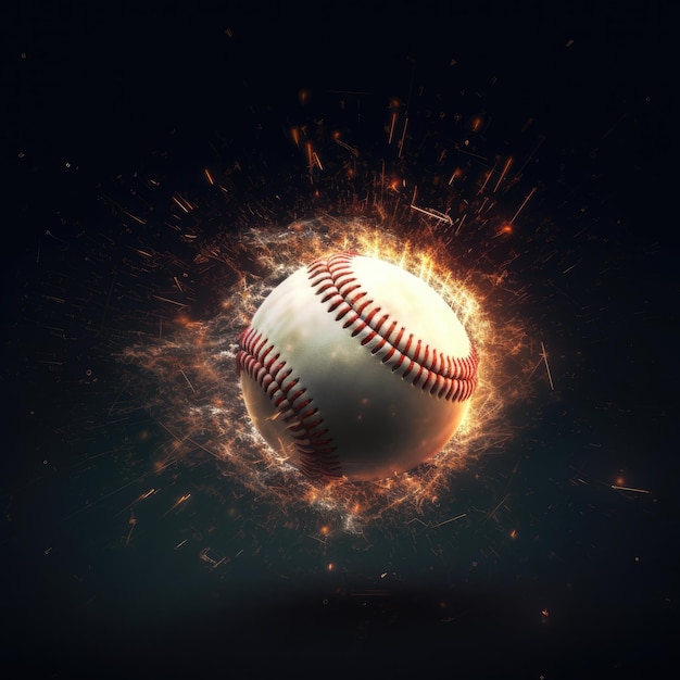 Baseballball im Feuer auf dunklem Hintergrund