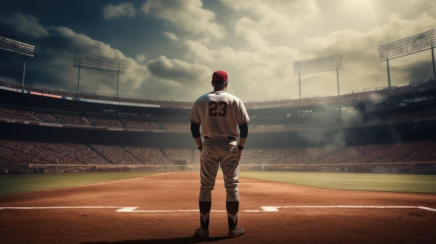 Baseballspieler im Baseball-Arena-Stadion mit Kopierraum Generative KI