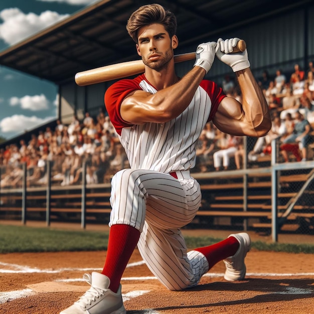 Baseballspieler mit Schläger auf dunklem Hintergrund Ballspielerporträt