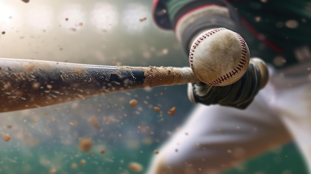 Foto baseballspieler schlägt ball mit schläger in nahaufnahme