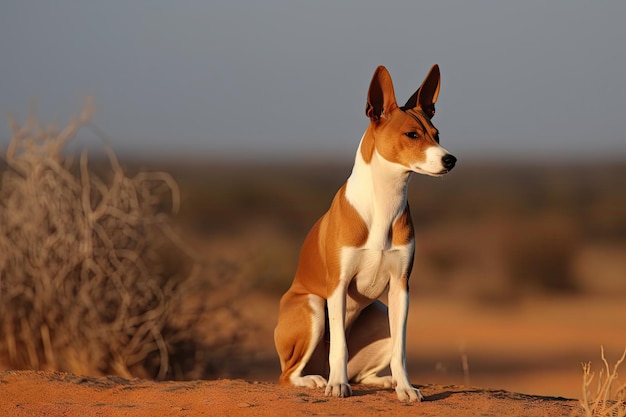 Basenji Kongo Terrier Perro Basenji rojo Retrato Perro africano que no ladra Ilustración de IA generativa abstracta