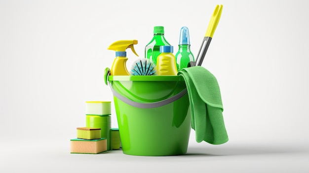 Básicos para la limpieza Pinceles y detergentes de cubo verde