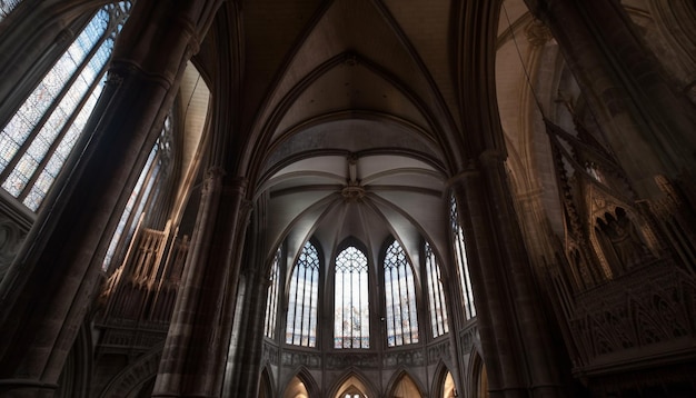 Basílica majestosa com arquitetura gótica e vitrais gerados por IA