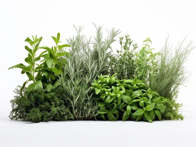 Foto basílico sagrado ou planta de tulsi em fundo branco elegança medicinal