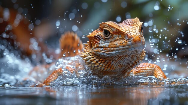 Foto basilisco corriendo en el agua milagro de la naturaleza rápido fotorrealista hd