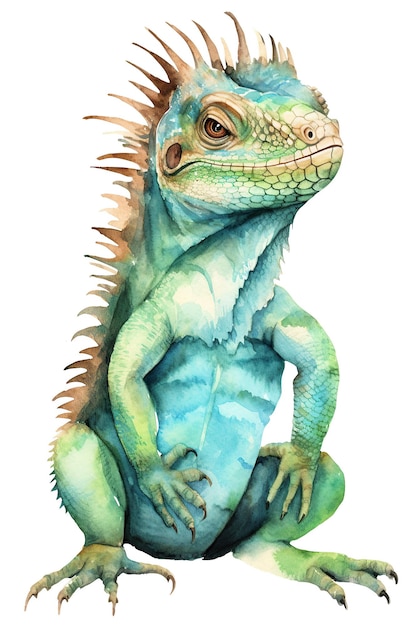 Basilisk Chameleon aquarela clipart bonito isolado no fundo branco com Generative AI