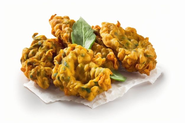 Basin Pakora ein beliebter indischer oder pakistanischer Streetfood-Snack isoliert auf weißem Hintergrund