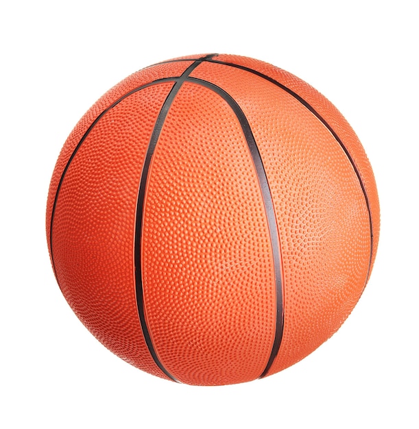 Basketball auf einem Finger, isoliert auf Weiß