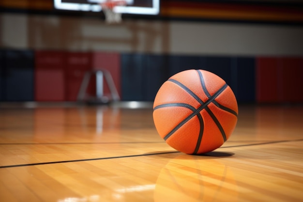 Basketball auf einem Hardholzplatz mit Reifen