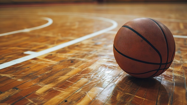 Basketball auf einem polierten Holzboden
