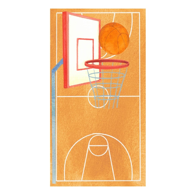 Foto basketball-basketballkorbball für sportspielillustration zum thema sport in aquarell gemalt