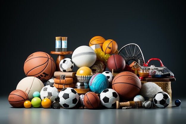 Basketball, Fußball, Basketball und andere Sportgeräte auf weißem Hintergrund