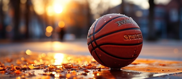 Foto basketball-ring wartet auf das thaw-spiel in verzögerung