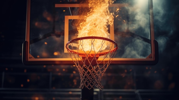Basketballkorb im Feuer verschwommener Hintergrund Hintergrund für Sportveranstaltungen