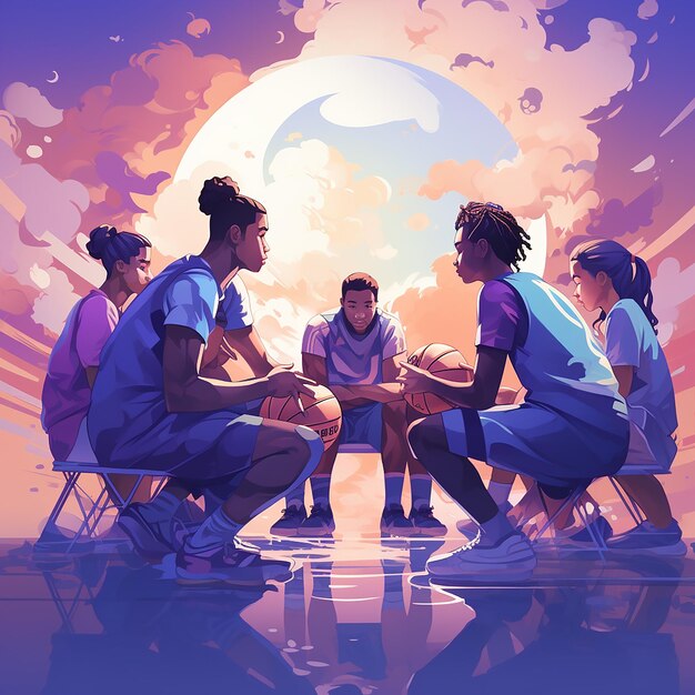 Basketballmannschaft, die flache Vektorillustration spielt