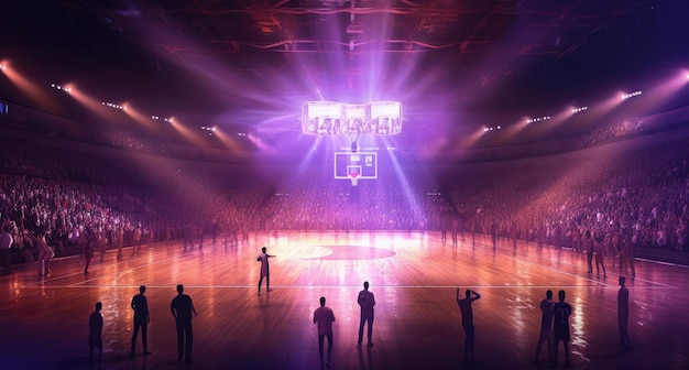 Basketballplatz-auf-Platz-Beleuchtung im Stil von Zuschauerszenen. Generative KI