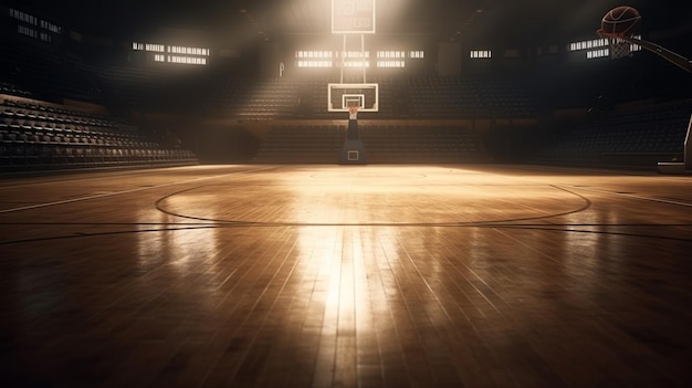 Basketballplatz mit Lichtern und Schatten 3D-Rendering-Mock-up generative ai