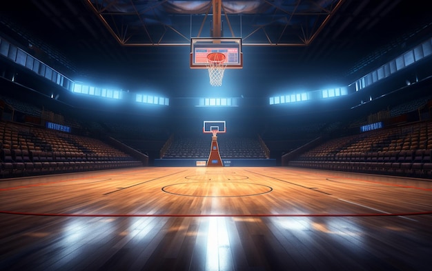 Basketballplatz mit Menschen-Fan-Sportarena Fotorealistischer 3D-Renderhintergrund