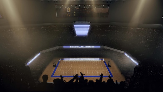 Basketballplatz mit Menschenfan Sportarena Render 3D Illustration