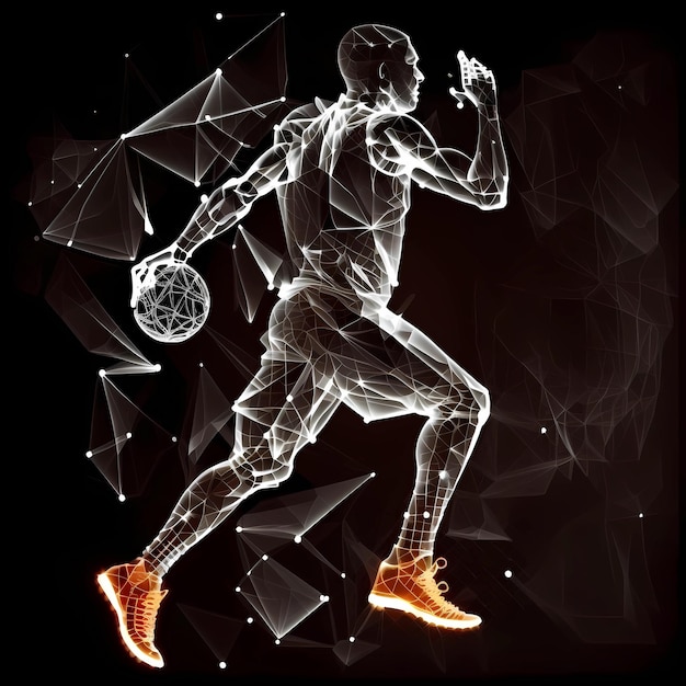 Basketballspieler läuft mit Ball Polygonal-Illustration