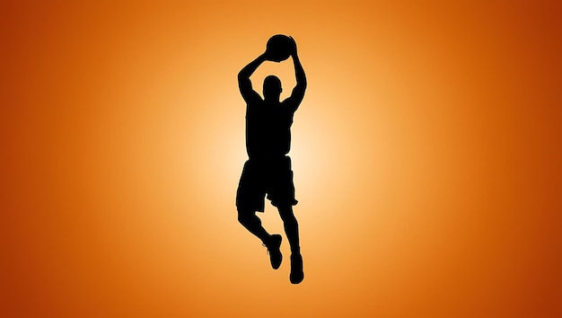 Basketballspieler-Silhouette springt auf orangefarbenem Hintergrund