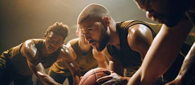 Foto basketballspieler, verschiedene männer, die im fitnessstudio helfen. kopierraum, unveränderte sportliche aktivität, teamarbeit und lebensstil