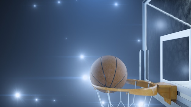 Basquete atingiu a cesta em câmera lenta com os flashes das câmeras