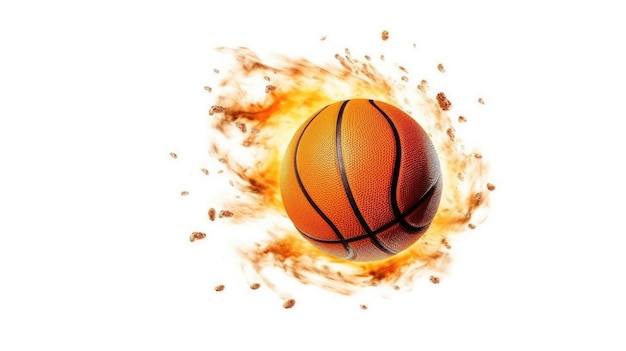 Foto basquetebol flamejante em fundo branco