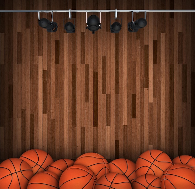 Basquetebol na quadra 3d render ilustração