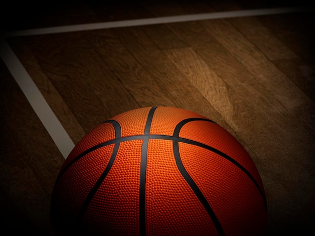 Foto basquetebol no chão de madeira